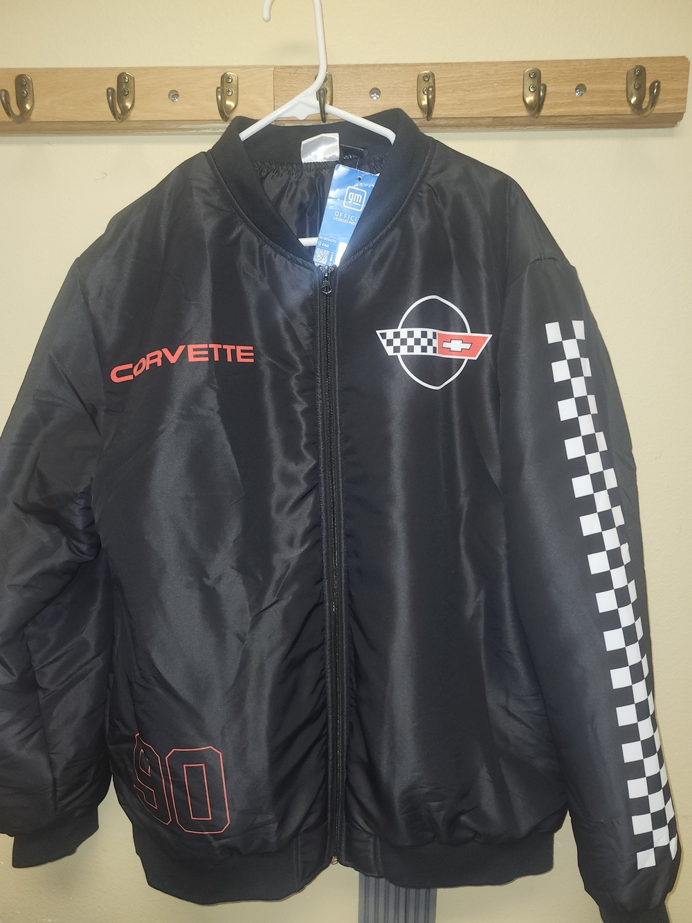 Corvette Black Racing Bomber Jacket with Checker Sleeve